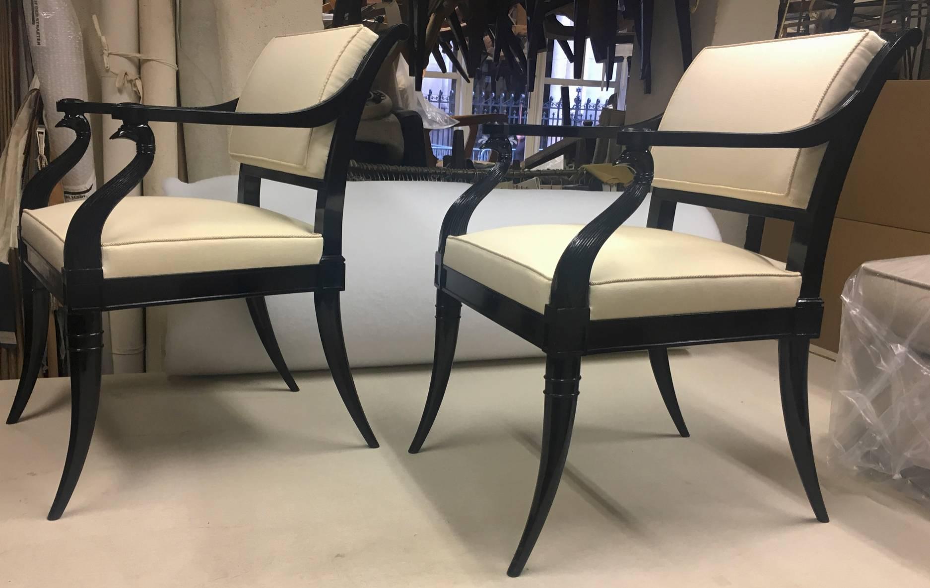 Maison Jansen Chicest Black Neoclassic Exceptional Pair of Armchairs In Excellent Condition For Sale In Paris, ile de france