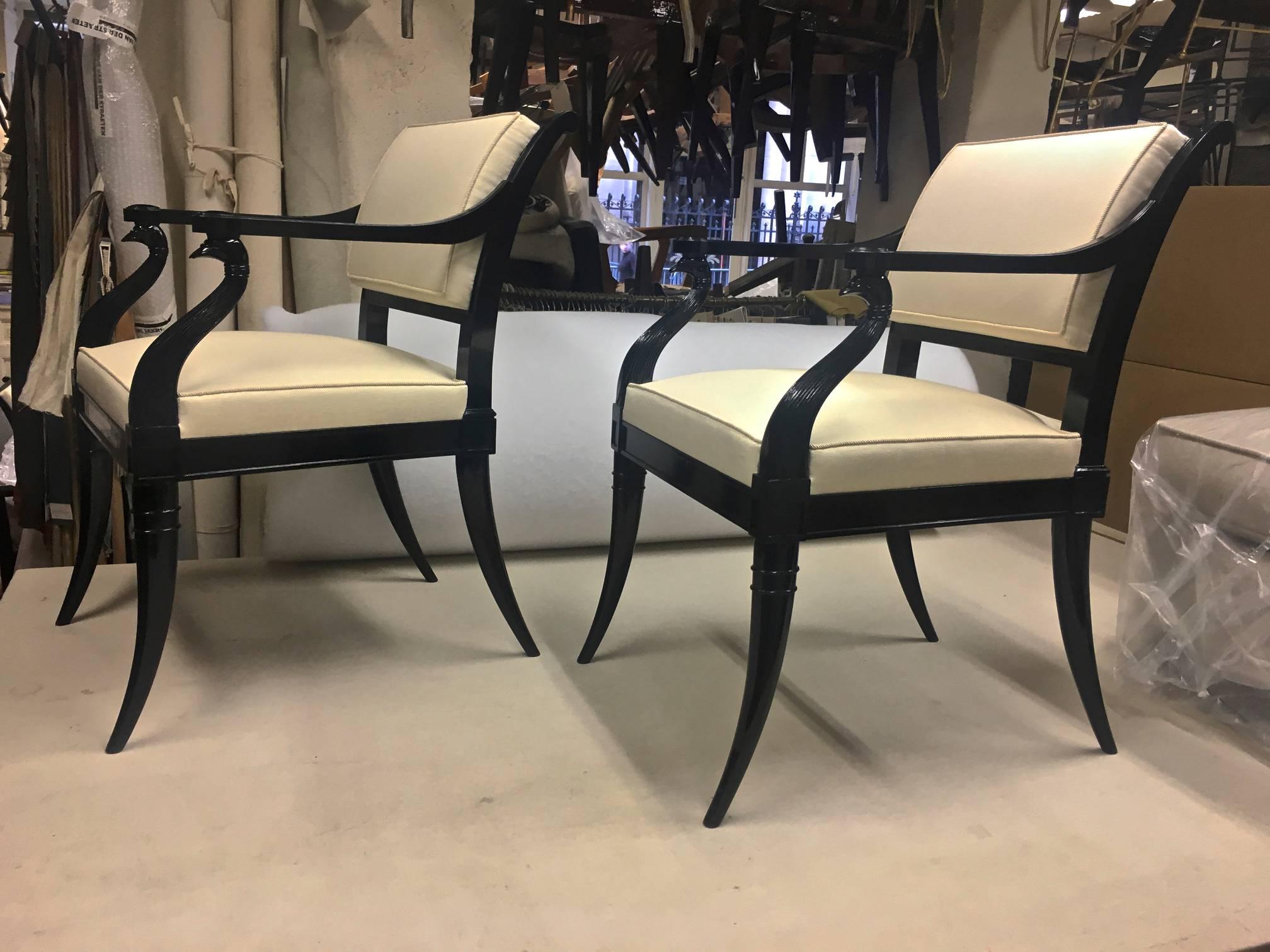 Mid-20th Century Maison Jansen Chicest Black Neoclassic Exceptional Pair of Armchairs For Sale