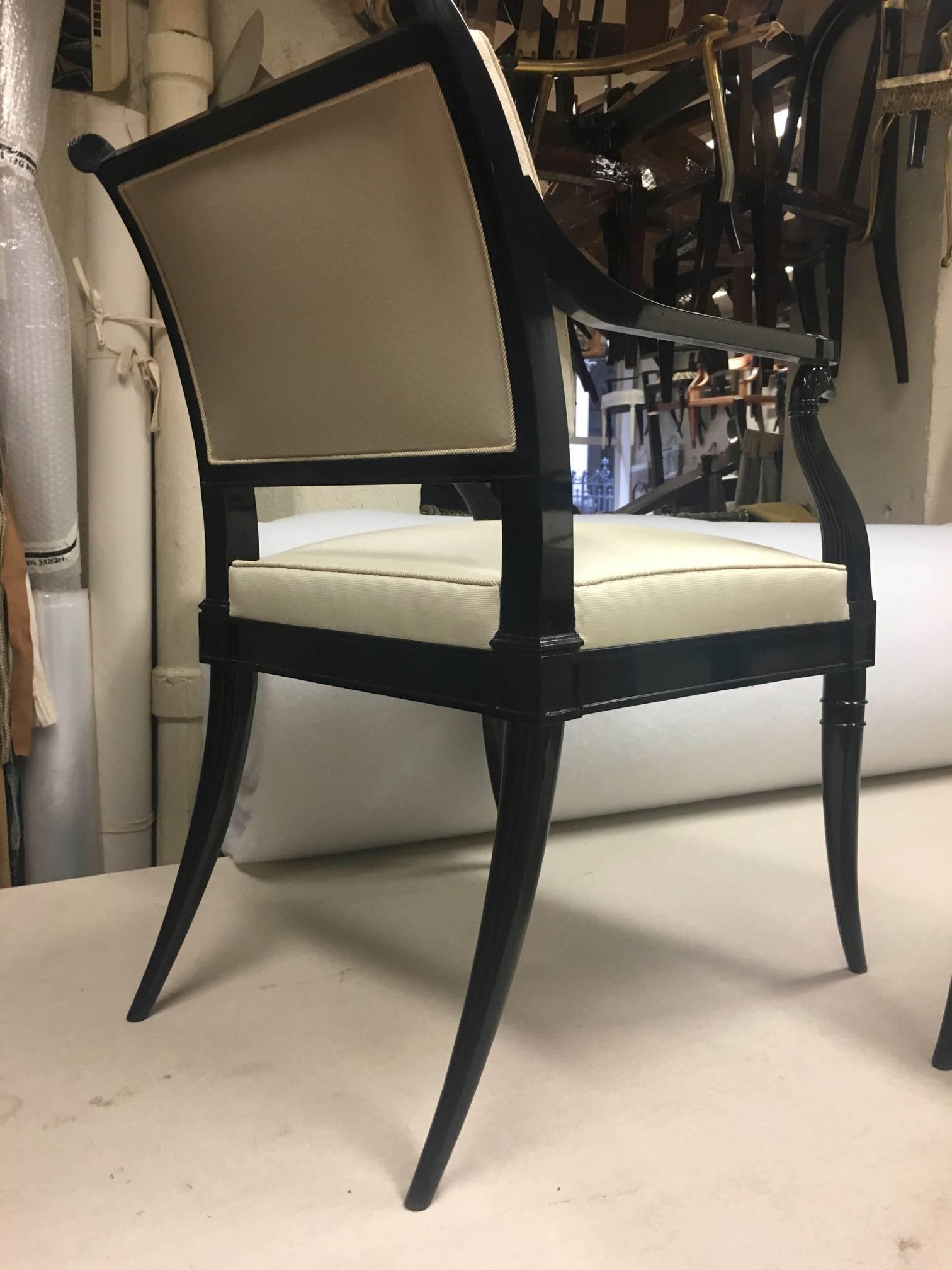 Wood Maison Jansen Chicest Black Neoclassic Exceptional Pair of Armchairs For Sale