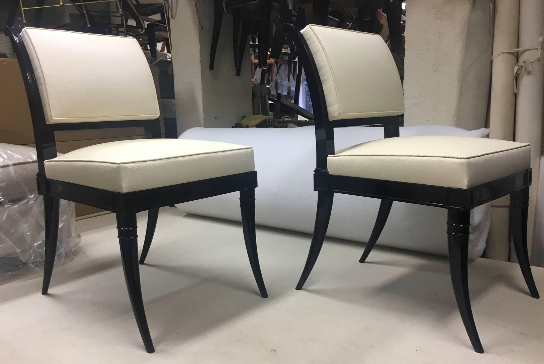 Blackened Maison Jansen Chicest Black Neoclassic Exceptional Set of Eight Dinning Chairs For Sale