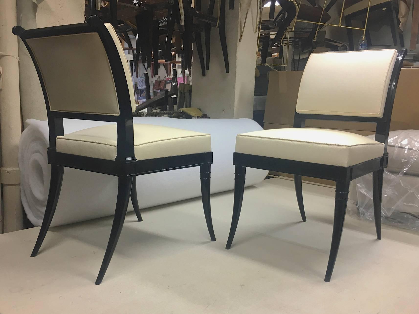 Maison Jansen Chicest Black Neoclassic Exceptional Set of Eight Dinning Chairs In Excellent Condition For Sale In Paris, ile de france