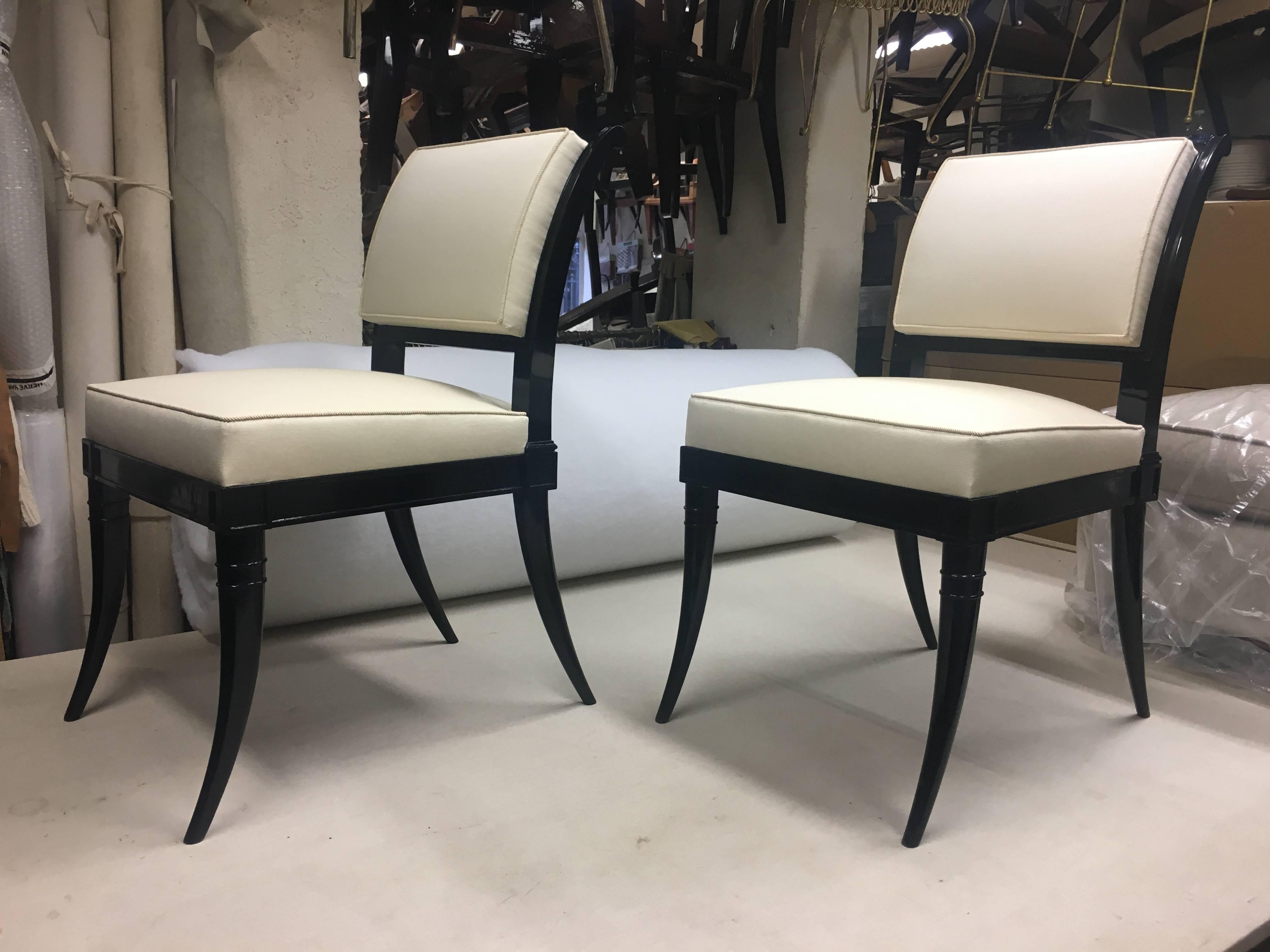 Wood Maison Jansen Chicest Black Neoclassic Exceptional Set of Eight Dinning Chairs For Sale