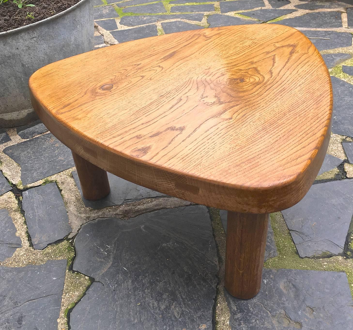 Charlotte Perriand oak tripod triangle coffee table.