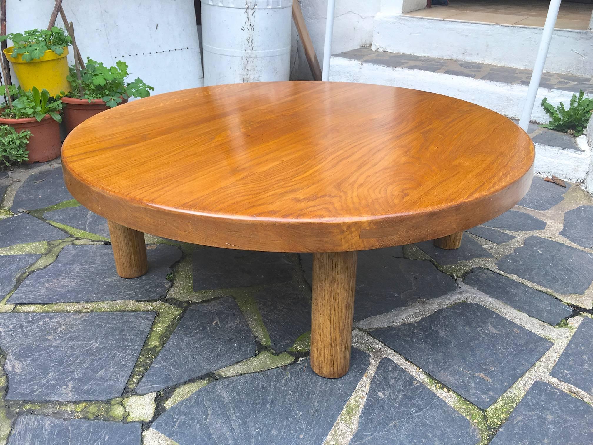 Charlotte Perriand oak round low coffee table.
