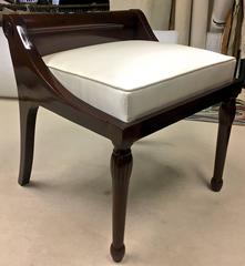Style of Andre Arbus Pair of Neoclassic Solid Rosewood Stool Covered in Silk
