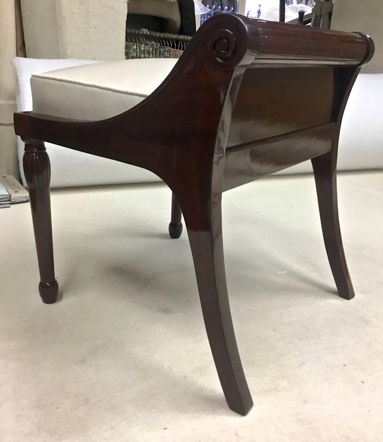 Style of Andre Arbus Pair of Neoclassic Solid Rosewood Stool Covered in Silk For Sale 3