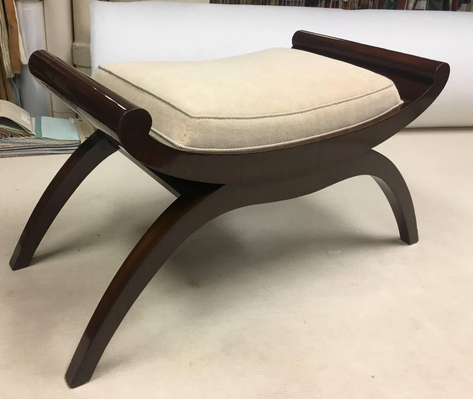 Art Deco Maurice Dufrene Superb Curule-Shaped Rosewood Unique Bench Newly Restored For Sale