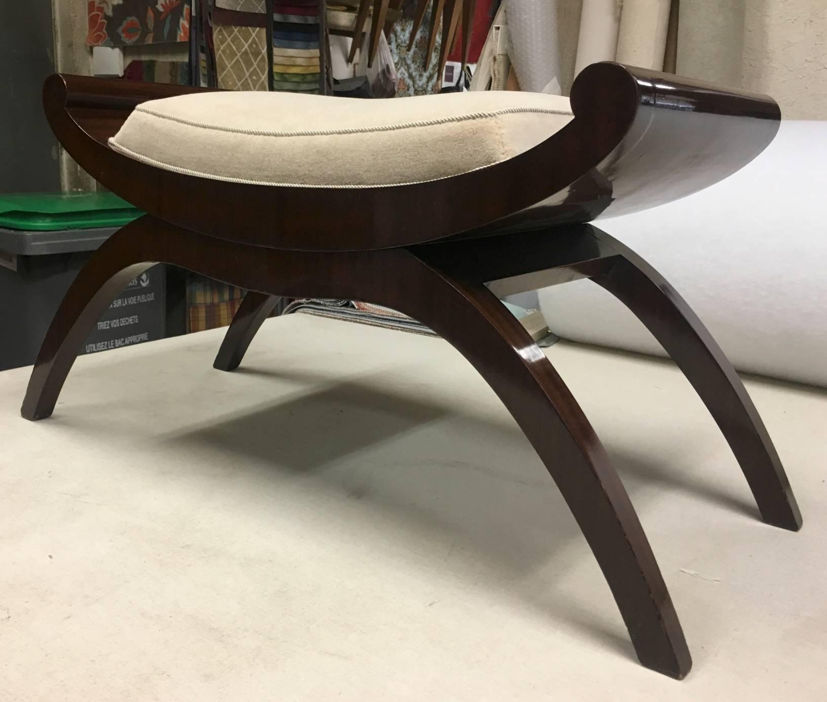 French Maurice Dufrene Superb Curule-Shaped Rosewood Unique Bench Newly Restored For Sale