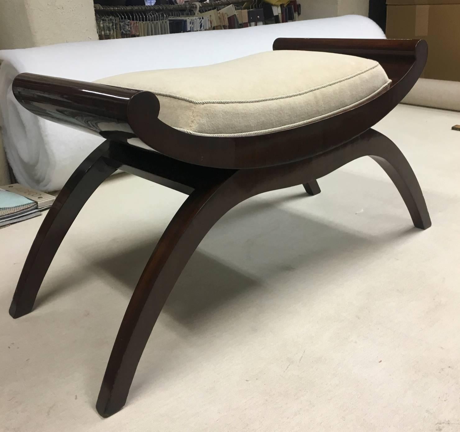 Maurice Dufrene Superb Curule-Shaped Rosewood Unique Bench Newly Restored For Sale 1