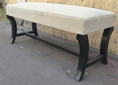 Maison Jansen Chicest Black Neoclassic Long Bench Newly Covered in Velvet