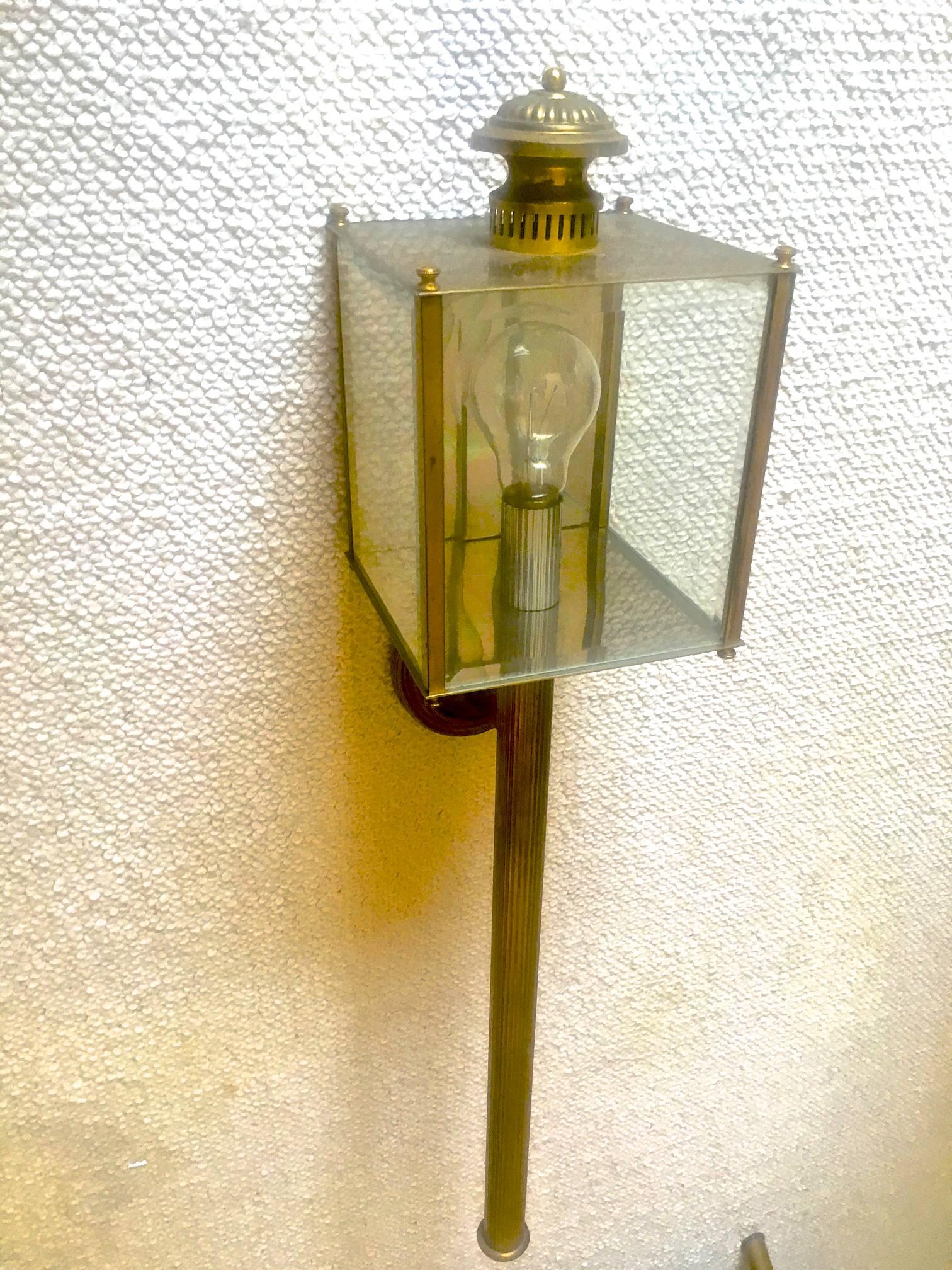 Mid-Century Modern Maison Jansen Long Chicest Pair of 1950s Lantern Sconces in Vintage Condition For Sale