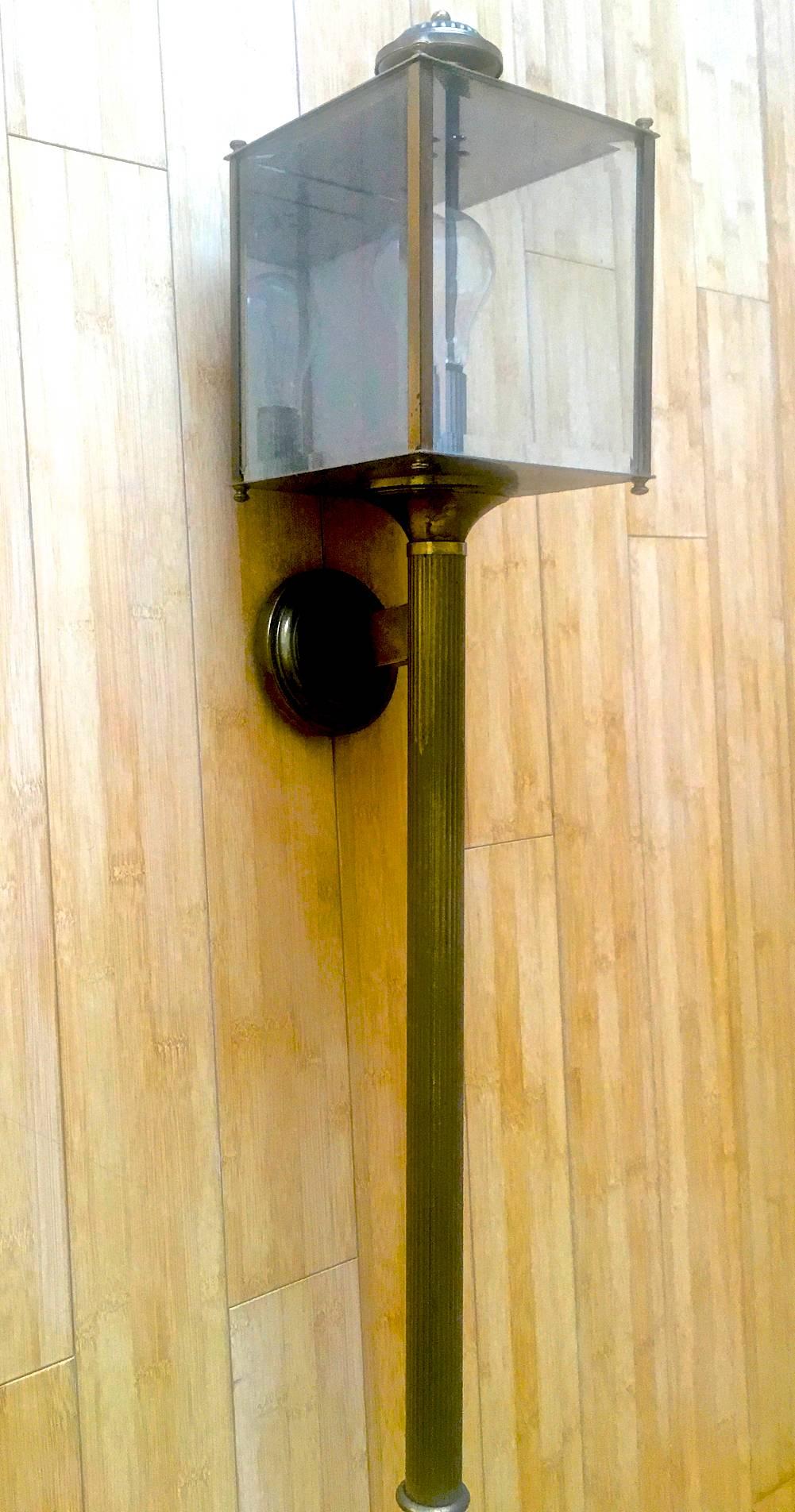 Brass Maison Jansen Long Chicest Pair of 1950s Lantern Sconces in Vintage Condition For Sale