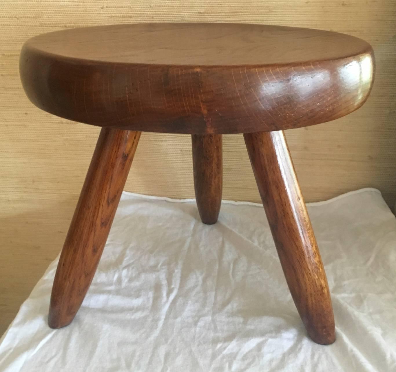 Mid-Century Modern Charlotte Perriand Tripod Ash Tree Stool For Sale