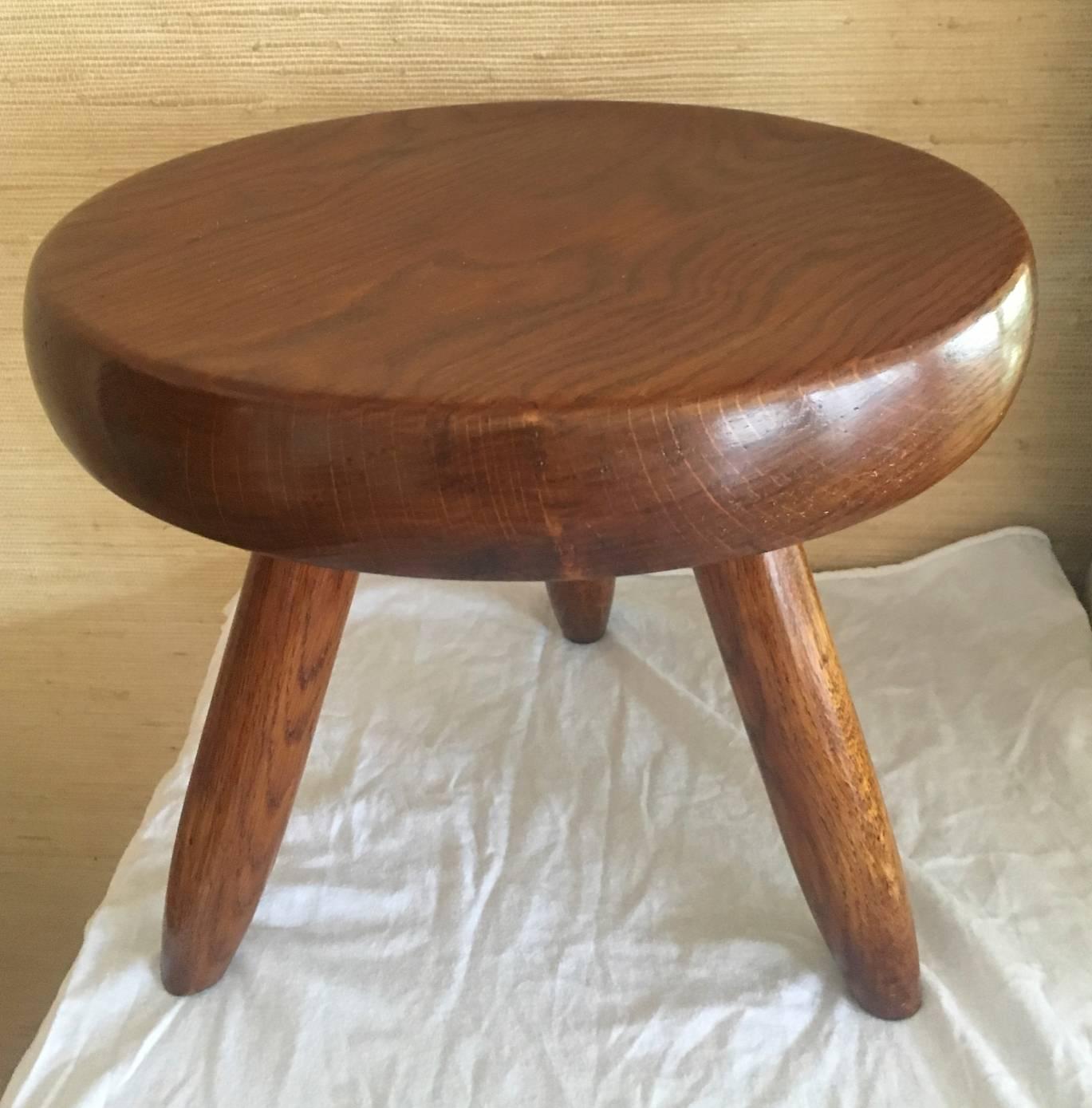 French Charlotte Perriand Tripod Ash Tree Stool For Sale