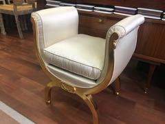 Maurice Dufrene Refined Gold Leaf Curdle Stool Restored in Satin Silk