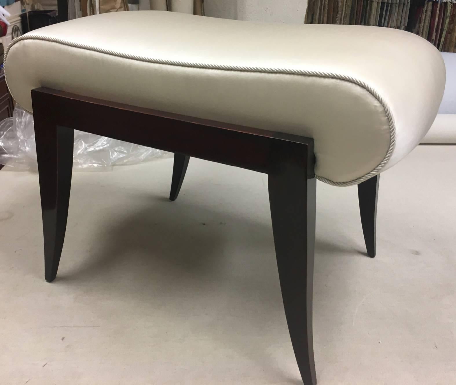 Mid-20th Century Maison Dominique Rarest Refined Art Deco Bench Newly Covered in Satin Silk For Sale