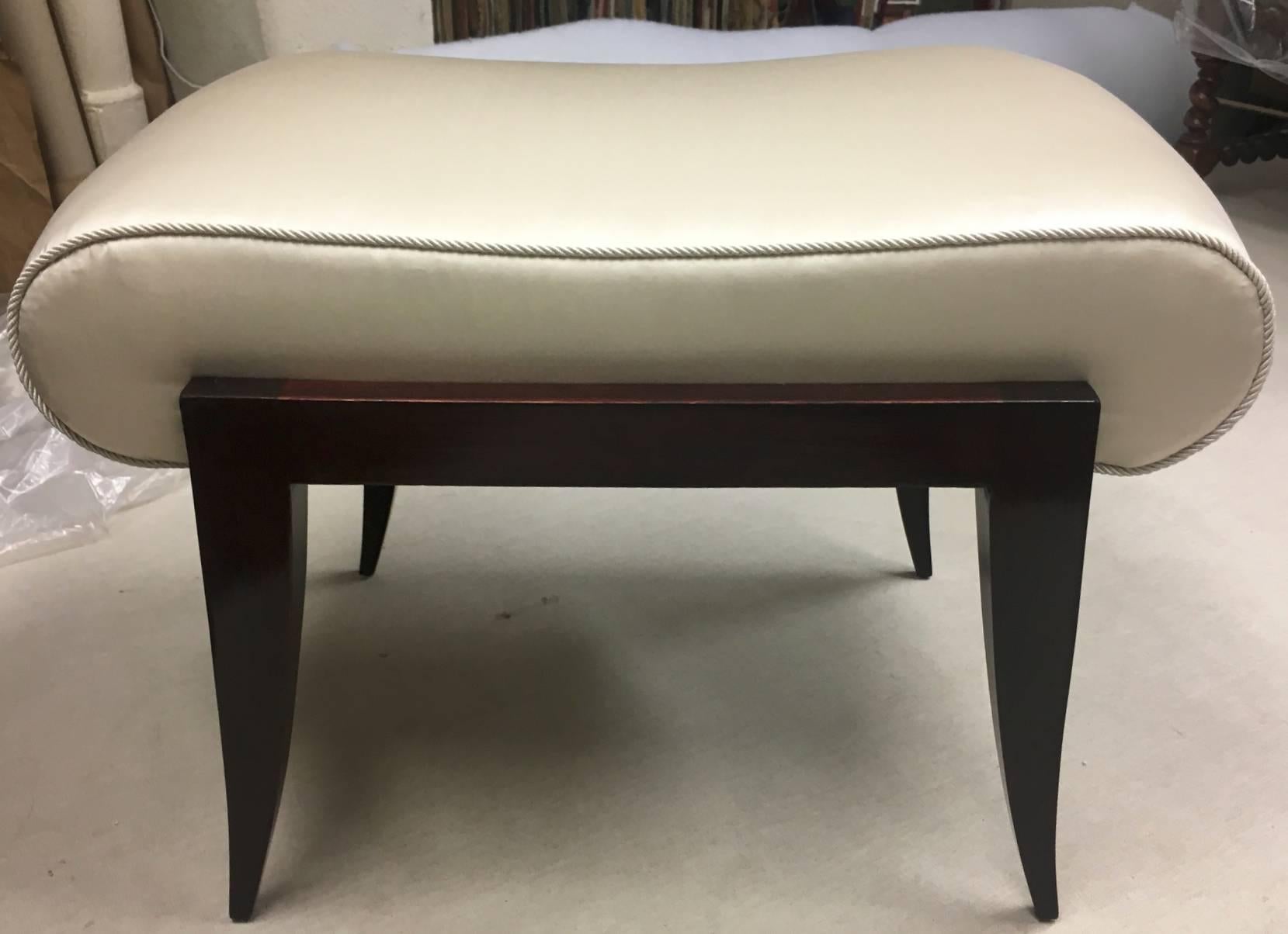 Maison Dominique Rarest Refined Art Deco Bench Newly Covered in Satin Silk For Sale 2