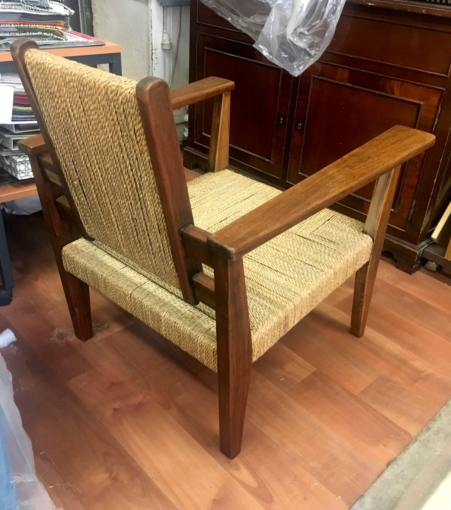 French Victor Courtray Superb Design Pair of Modernist Rope Lounge Chair For Sale