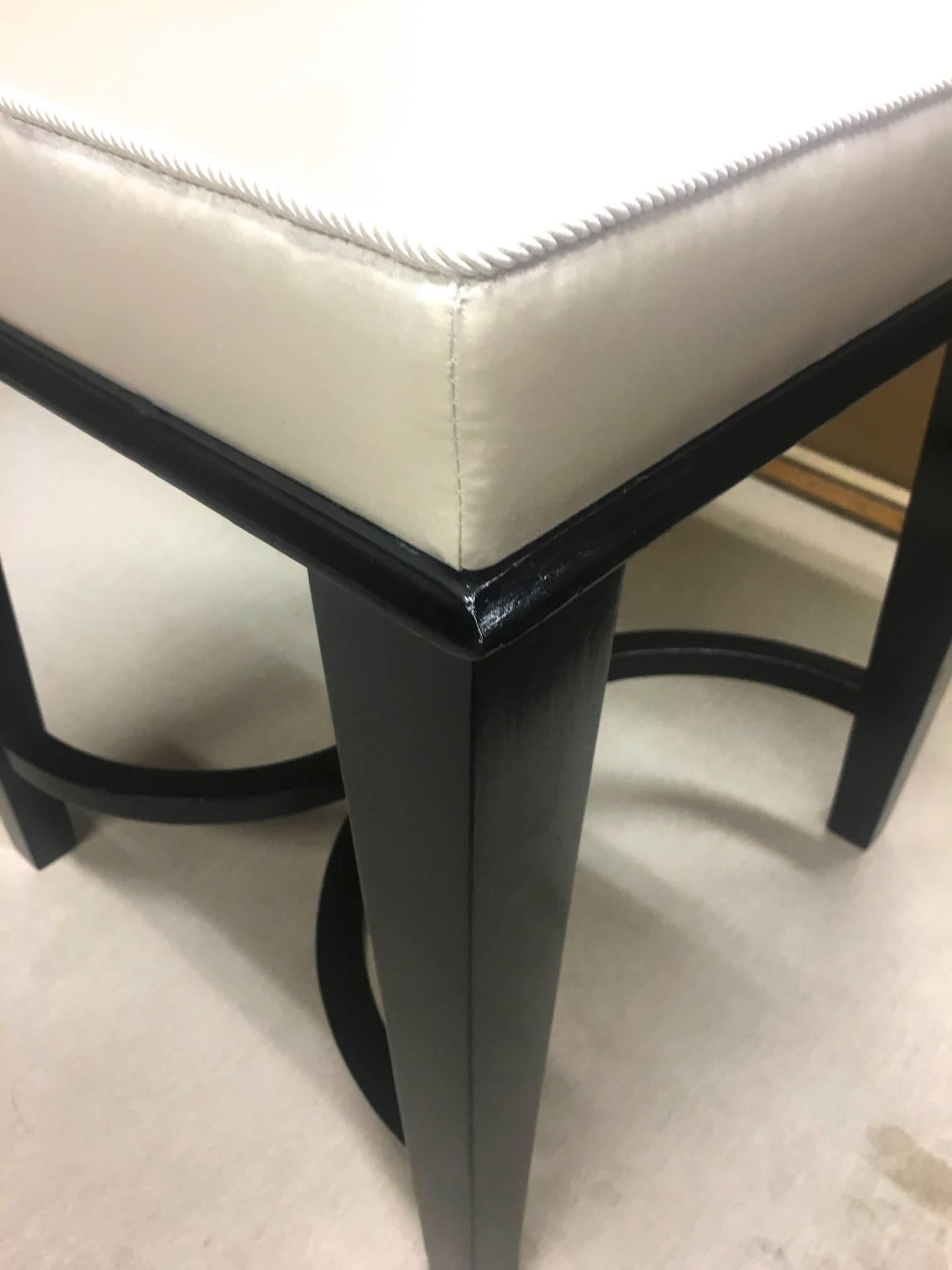 Blackened Andre Arbus Superb Pair of Neoclassic Stool Newly Covered in Silk Satin For Sale