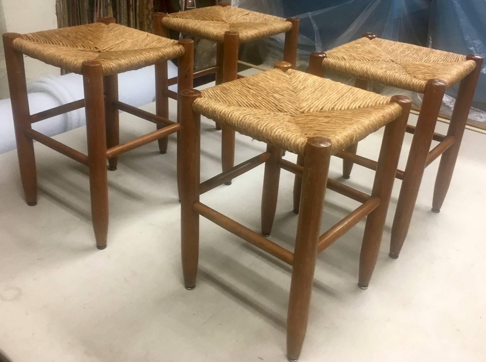 Charlotte Perriand set of Bauche rush stools in vintage condition rare rocking.