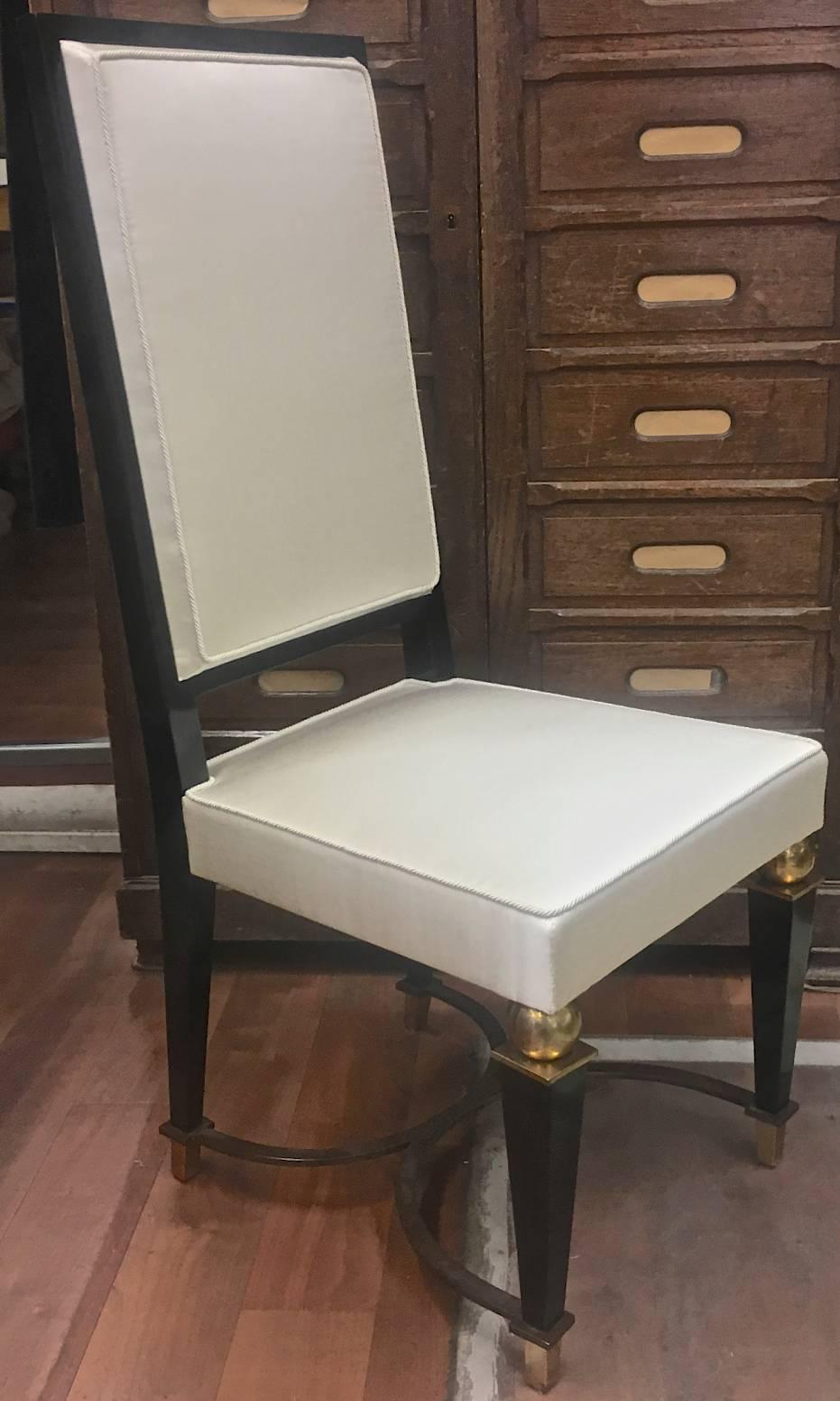 J.M.Rotchild Chicest Pair of High Back Pair of Chair with Iron and Bronze Detail In Excellent Condition For Sale In Paris, ile de france