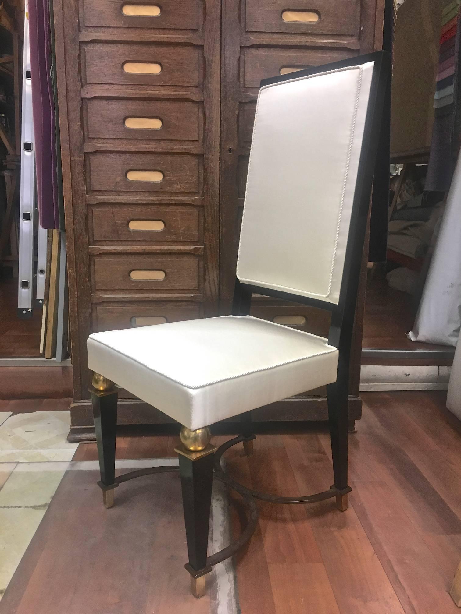 French J.M.Rotchild Chicest Pair of High Back Pair of Chair with Iron and Bronze Detail For Sale