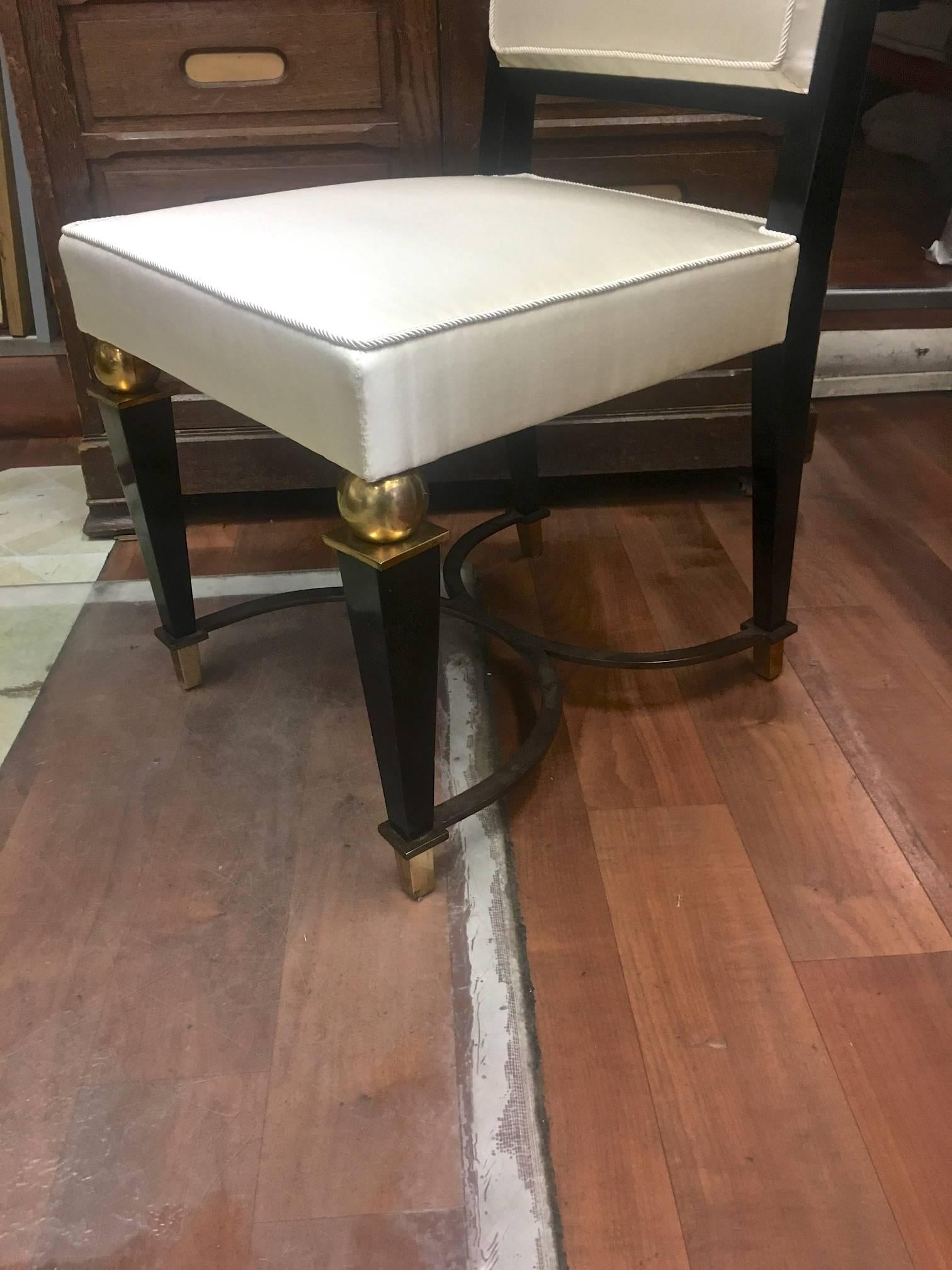 Blackened J.M.Rotchild Chicest Pair of High Back Pair of Chair with Iron and Bronze Detail For Sale