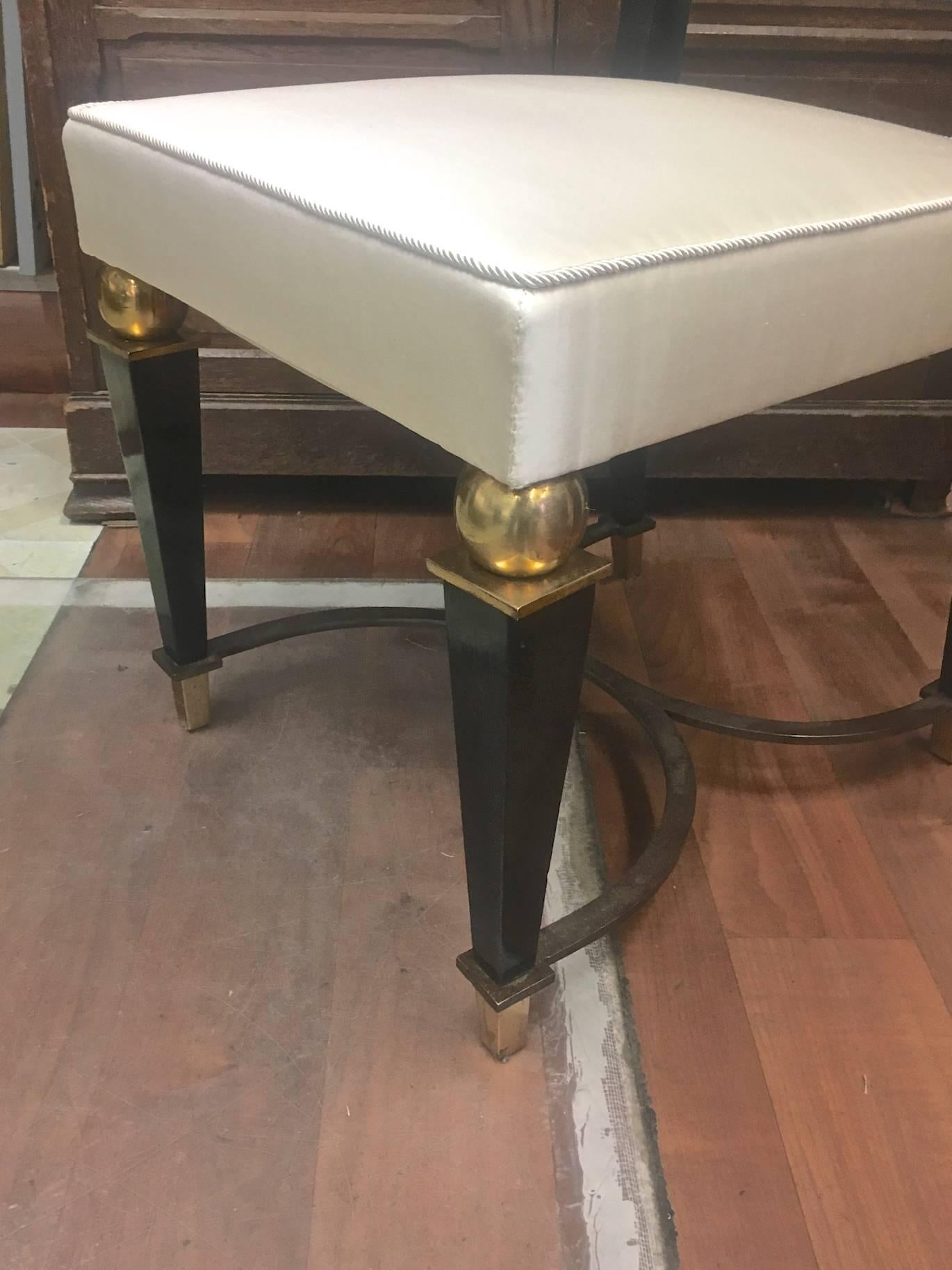 Mid-Century Modern J.M.Rotchild Chicest Pair of High Back Pair of Chair with Iron and Bronze Detail For Sale