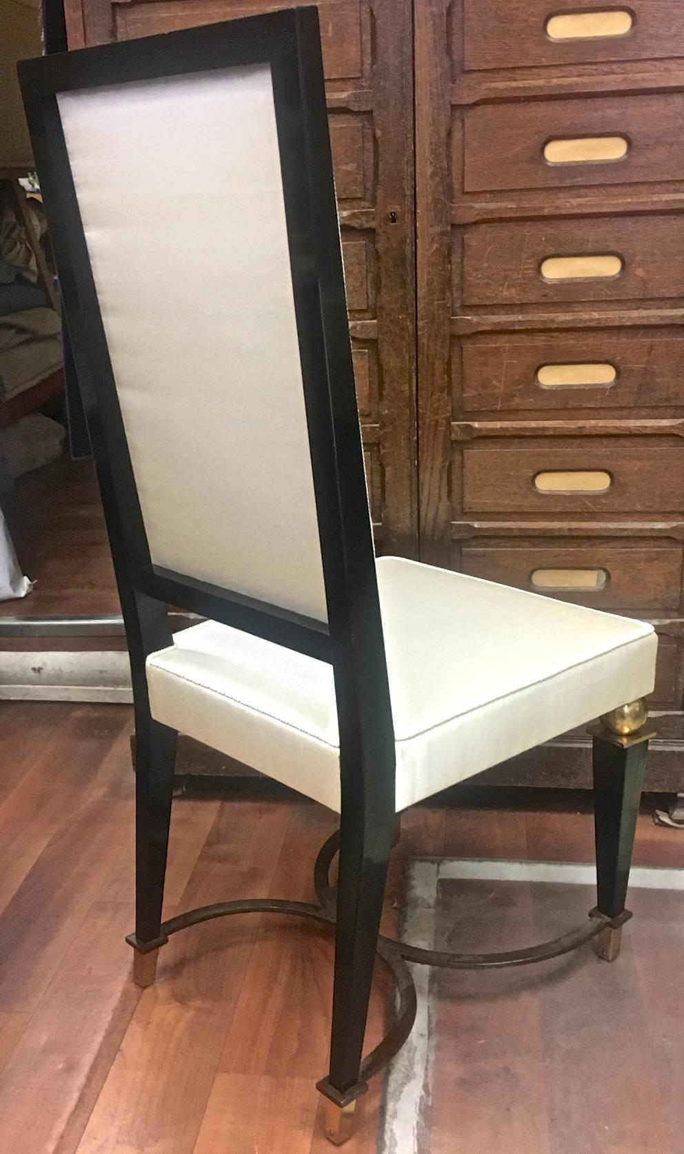 J.M.Rotchild Chicest Pair of High Back Pair of Chair with Iron and Bronze Detail For Sale 3