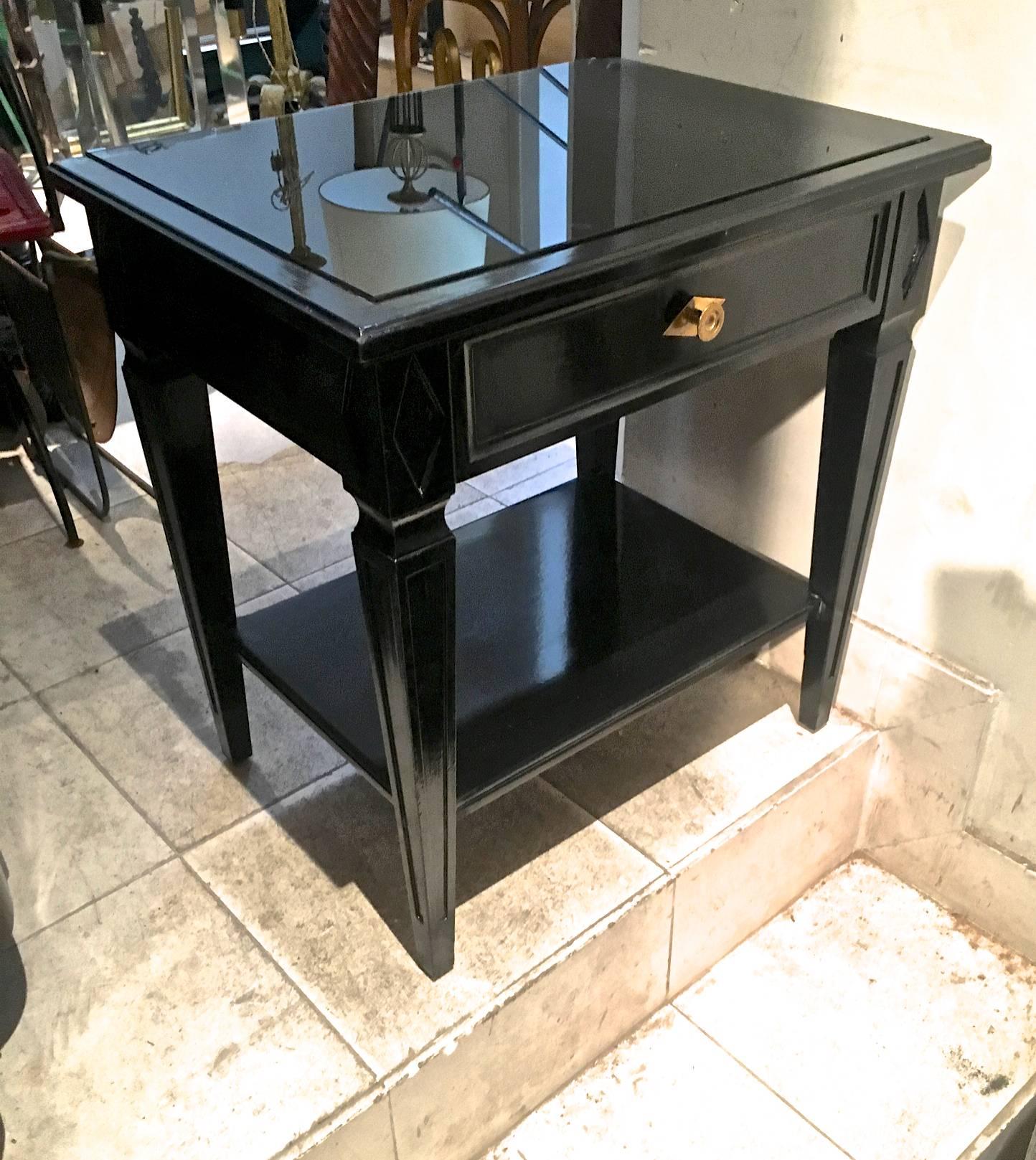 Pair of Blackened Wood Bedside or Side Table Attributed to Maison Jansen For Sale 3