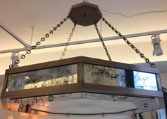 Andre Hayat Huge Octagonal Chandelier in Patina Bronze and Oxidized Mirror