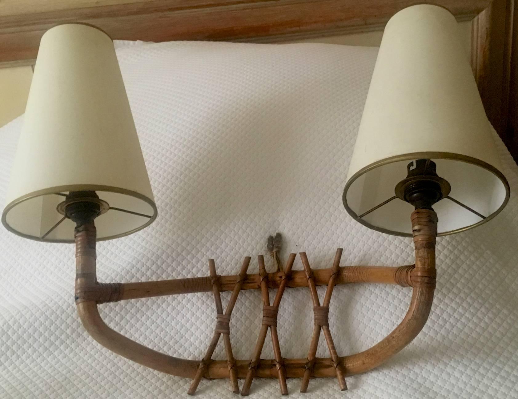 French Riviera charming two lights set of three bamboo sconces.