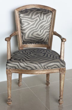 Set of Four Italian Neoclassic Silver Gilt Armchairs, Piemontese