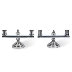 Pair of Chrome and Crystal Candelabra, French, 1930s