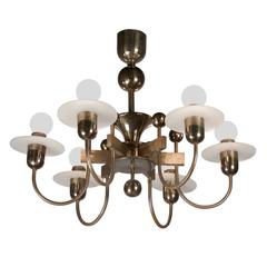 Patinated Steel and Bronze Six-Arm Chandelier, Austrian, 1940s 10