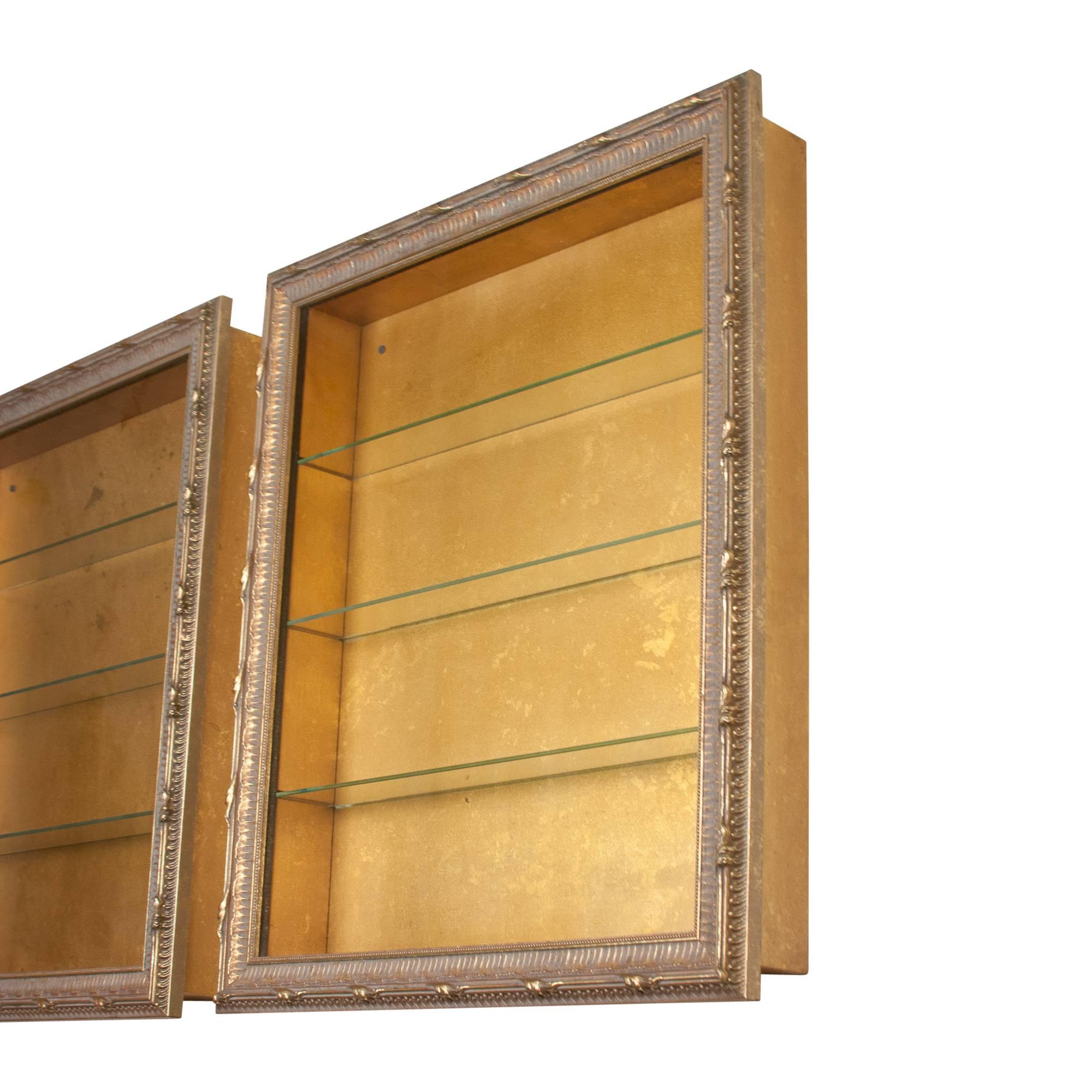 Mid-20th Century Wall-Mounted Giltwood Vitrines, Pair