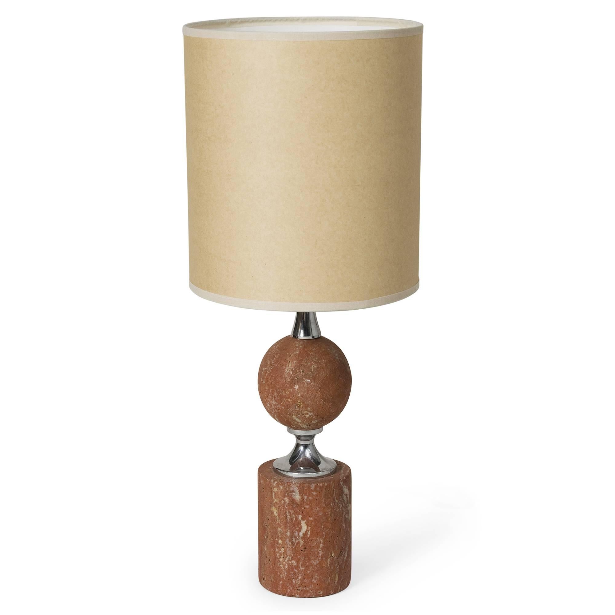 Rouge Travertine Table Lamp by Barbier, French, 1970s In Excellent Condition For Sale In Brooklyn, NY
