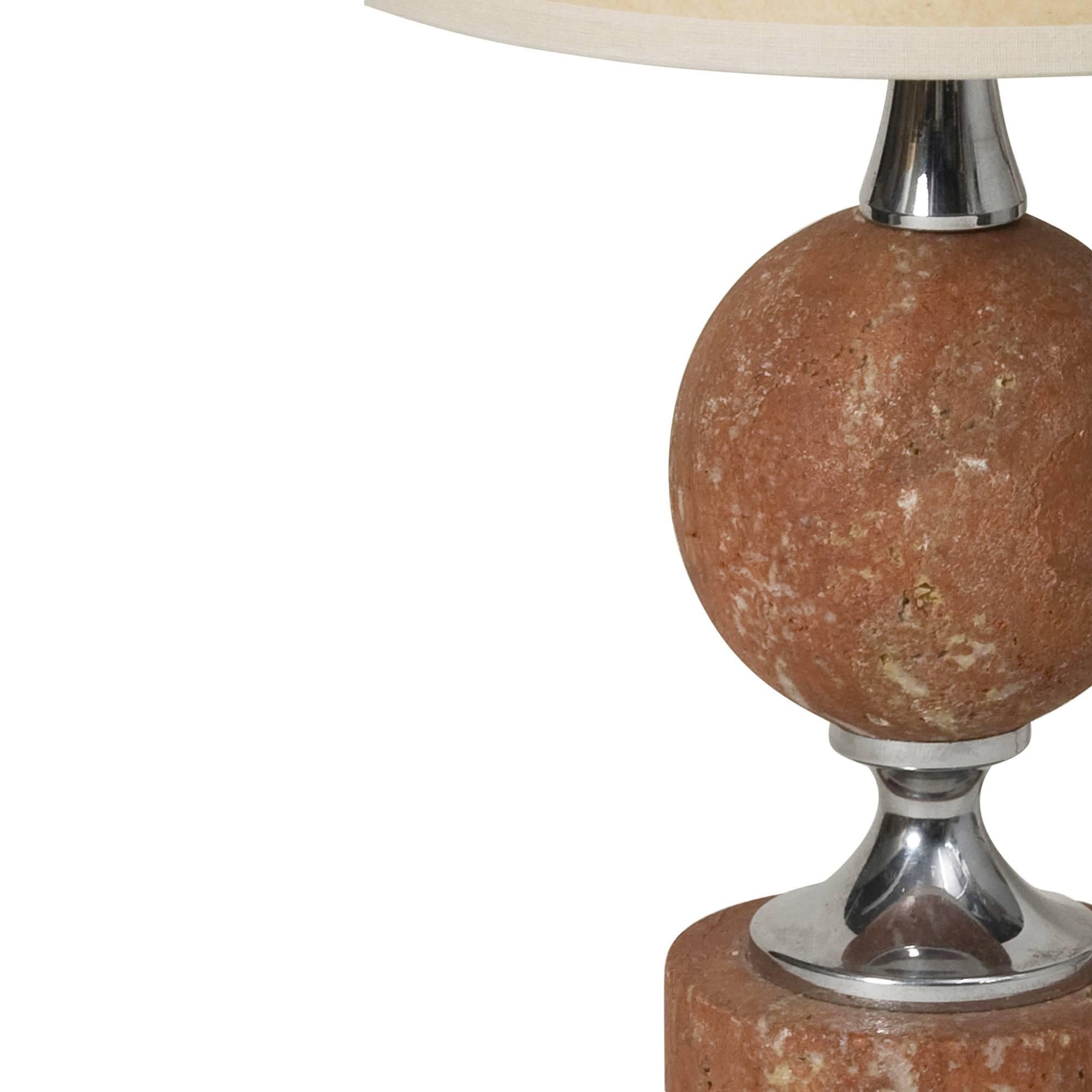Late 20th Century Rouge Travertine Table Lamp by Barbier, French, 1970s For Sale