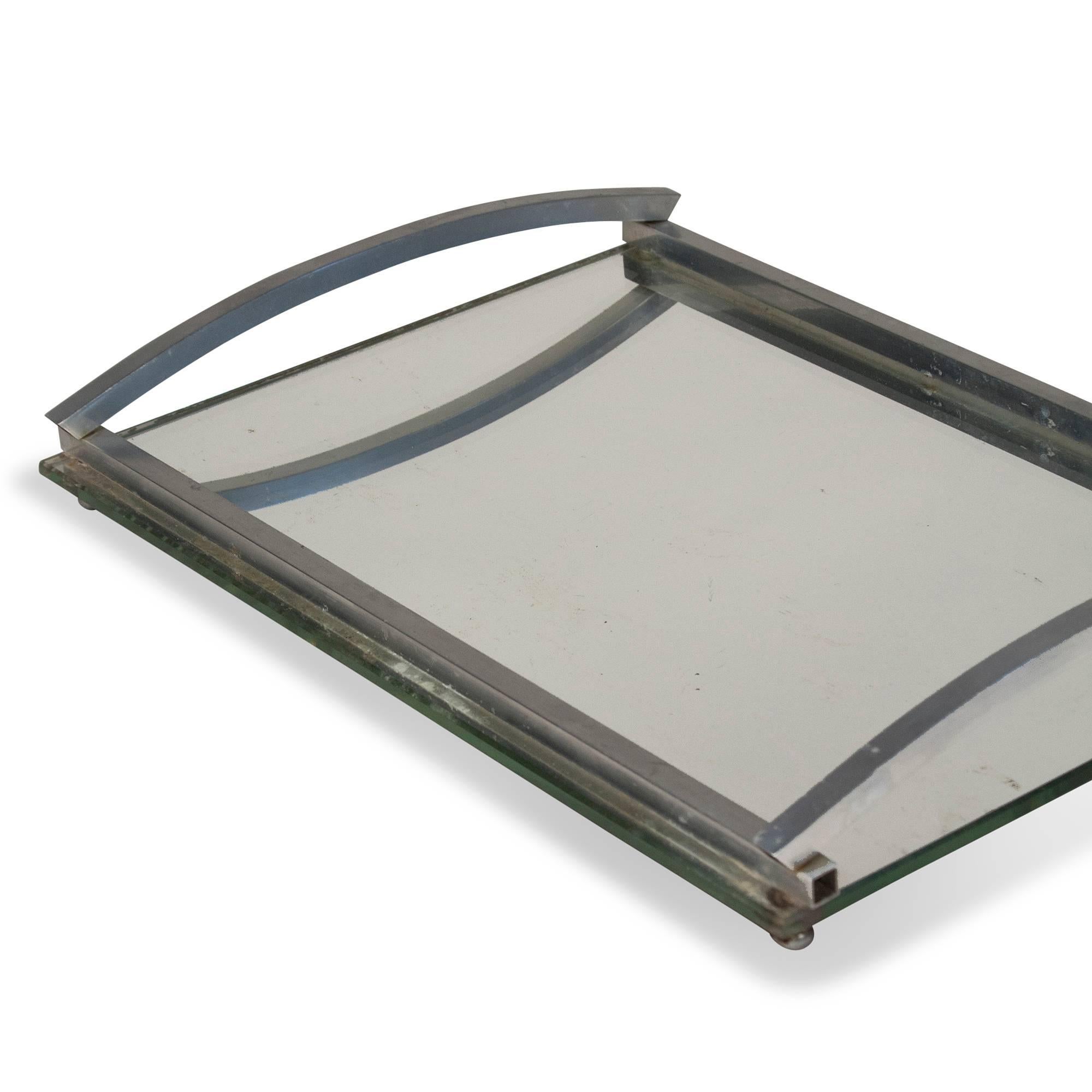 Mid-20th Century 1930s Matte Nickel Frame Serving Tray For Sale