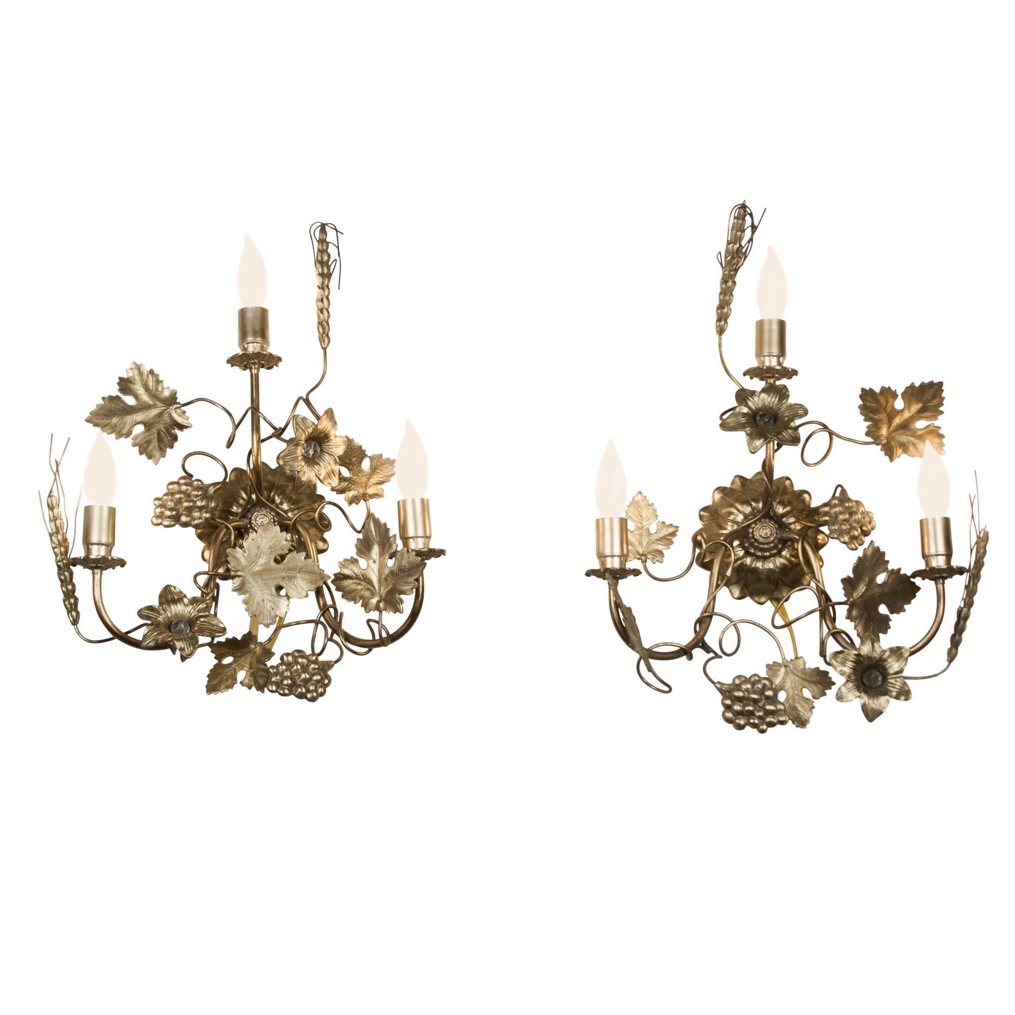 Pair of Gilded Metal Sconces, French, 1960s For Sale