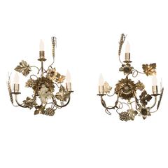 Pair of Gilded Metal Sconces, French, 1960s