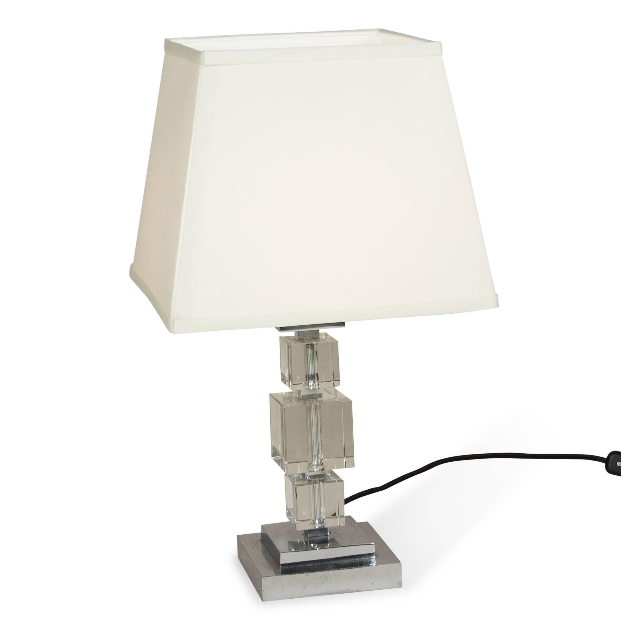 Crystal Cube Table Lamp, French, 1930s In Excellent Condition For Sale In Brooklyn, NY