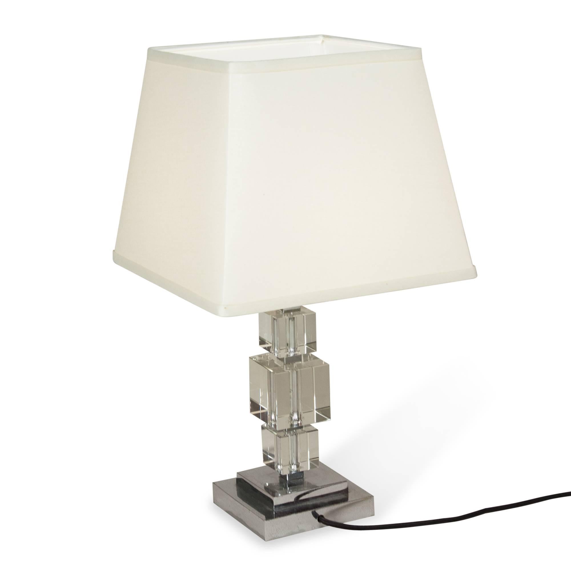 Mid-20th Century Crystal Cube Table Lamp, French, 1930s For Sale