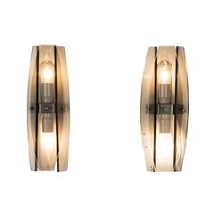 Pair of Two-Light Three Paneled Wall Sconces by Veca
