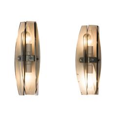 Pair of Two-Light Three Paneled Wall Sconces by Veca