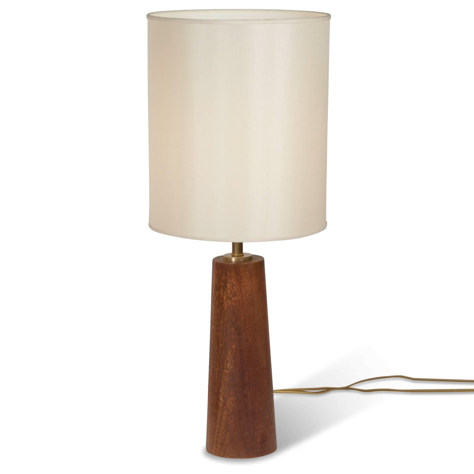 Pair of Turned Solid Mahogany Table Lamps, Danish, 1950s In Excellent Condition For Sale In Brooklyn, NY