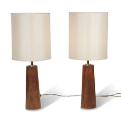 Pair of Turned Solid Mahogany Table Lamps, Danish, 1950s