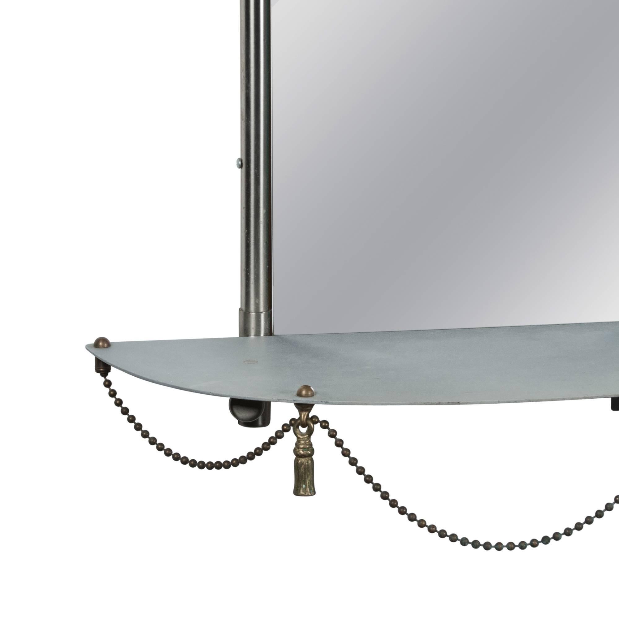 Late 20th Century Pair of Chrome and Brass Wall Mirrors with Semi-Circular Shelves For Sale