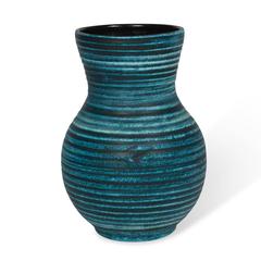 Blue Banded Ceramic Vase by Accolay, French, 1960s