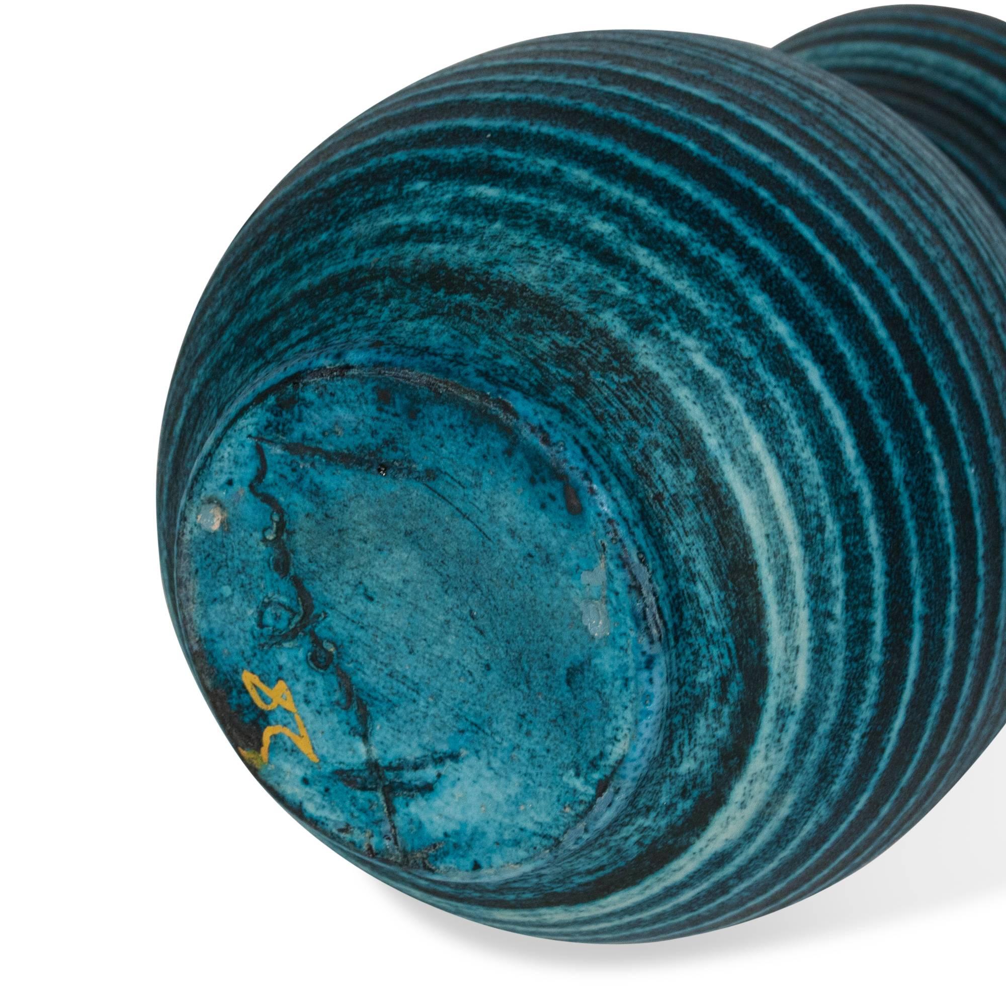Blue Banded Ceramic Vase by Accolay, French, 1960s In Excellent Condition For Sale In Brooklyn, NY